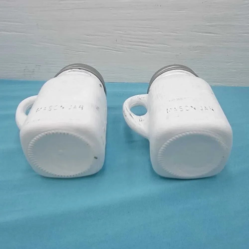 Mason Jar Salt Pepper Shakers S P White Glass Handle Rustic Farmhouse